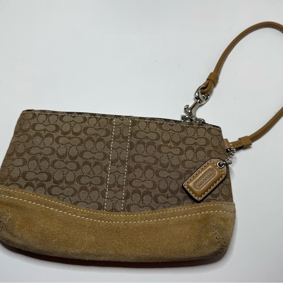 Vintage Coach Monogram and Suede Wristlet - Picture 1 of 3